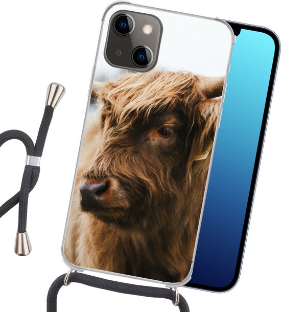 Coque avec cordon iPhone 13 Mini - Highlander écossais - Animaux - Cornes - Siliconen - Bandoulière - Coque arrière avec cordon - Coque pour téléphone avec cordon - Coque avec corde