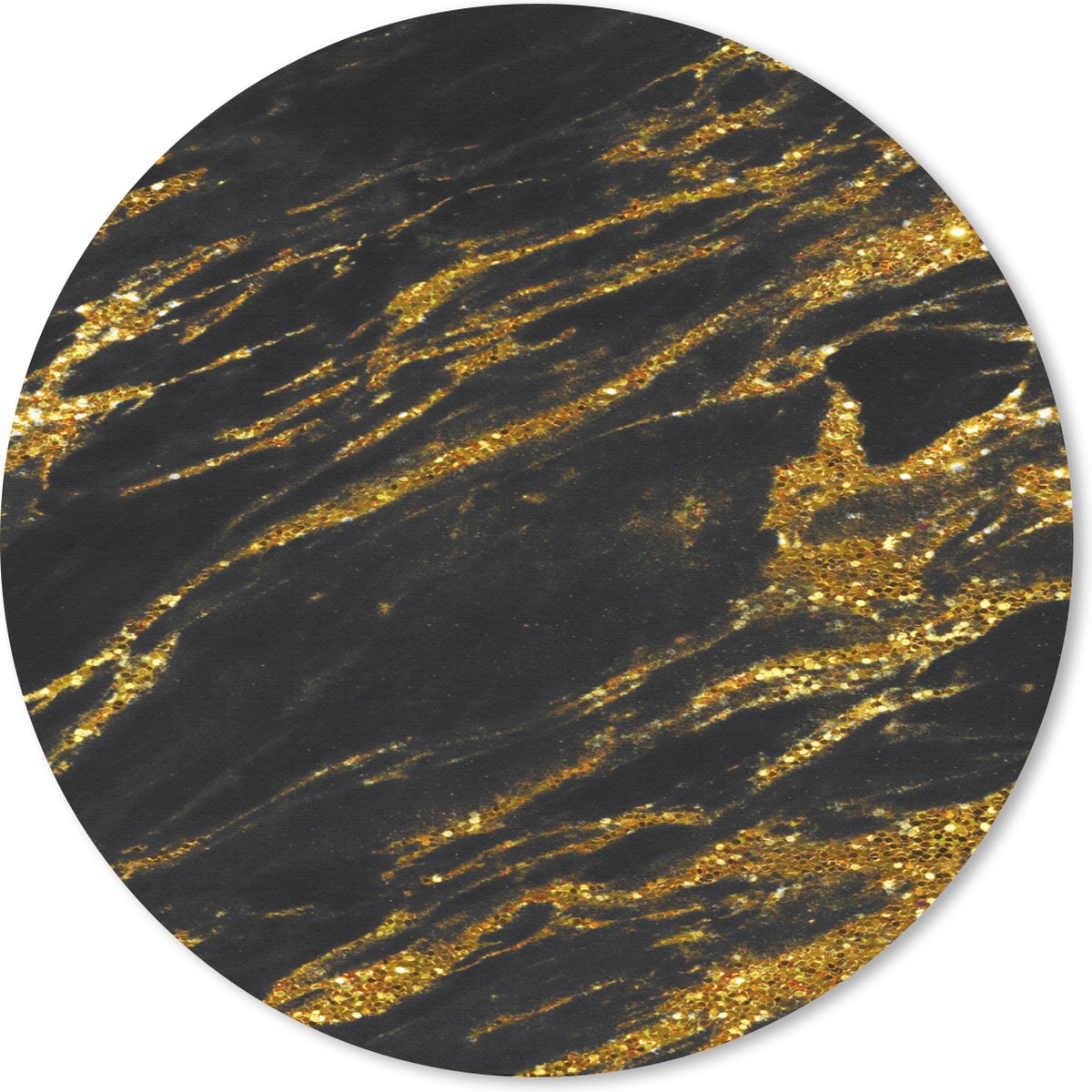 Muismat rond 30x30 cm - Mousepad Marmer - Goud - Zwart - Ronde muismatten