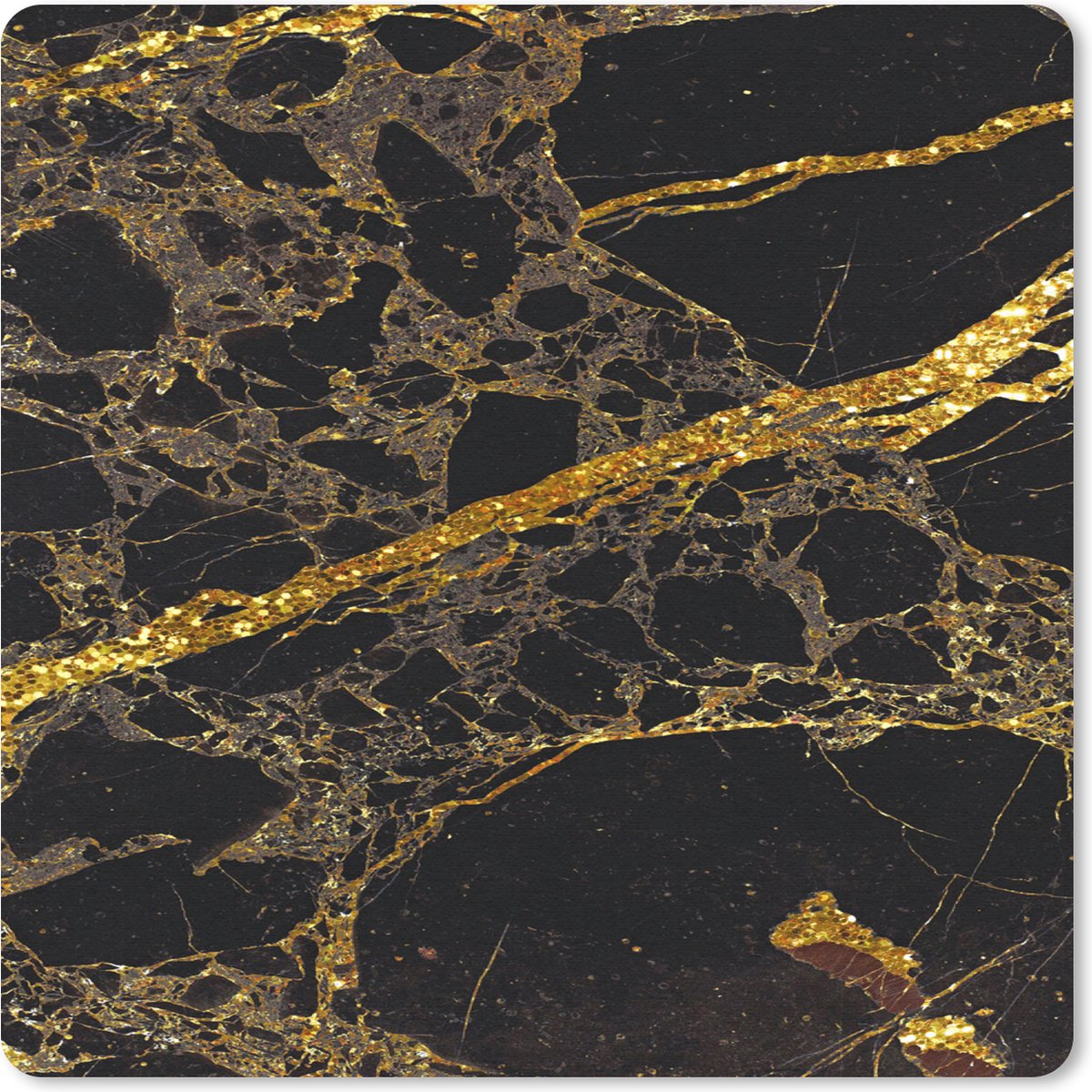 Muismat 30x30 cm - Mousepad Marmer - Goud - Zwart - Glitters - Muismatten