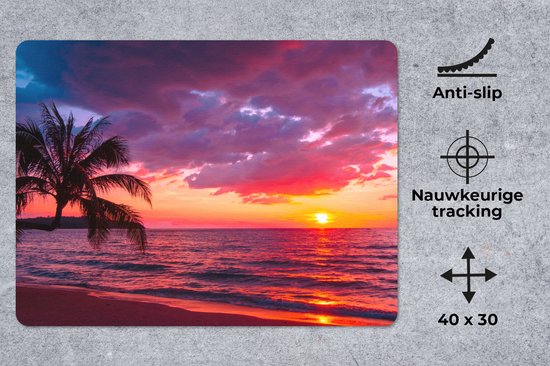 Bureau onderlegger 40x30 cm - Muismat Zon - Horizon - Roze - Palmboom - Zee - Bureaulegger xl - Desk mat beschermer - Computer muismatten