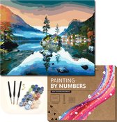 ARTECO® Schilderen Op Nummer – Painting By Numbers – Volwassenen + Kinderen – Met Frame – Meer aan berglandschap - Cadeau