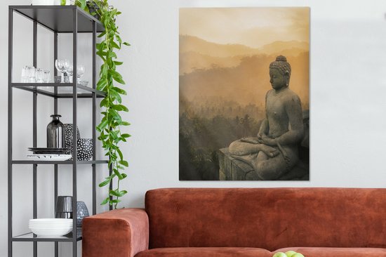 Statue de Bouddha au coucher du soleil 90x120 cm - Tirage photo sur toile (Décoration murale salon / chambre)