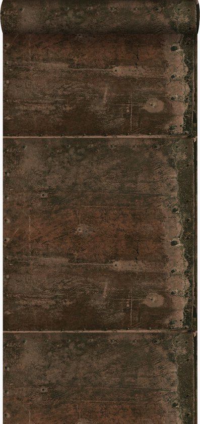 Origin Wallcoverings behang grote verweerde roestige metalen platen met klinknagels roest bruin - 337231 - 53 cm x 10,05 m