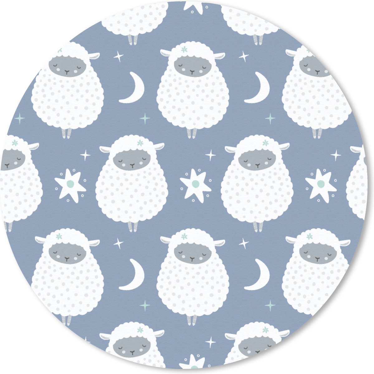Muismat rond 40x40 cm - Mousepad Schapen - Nacht - Maan - Patronen - Ronde muismatten