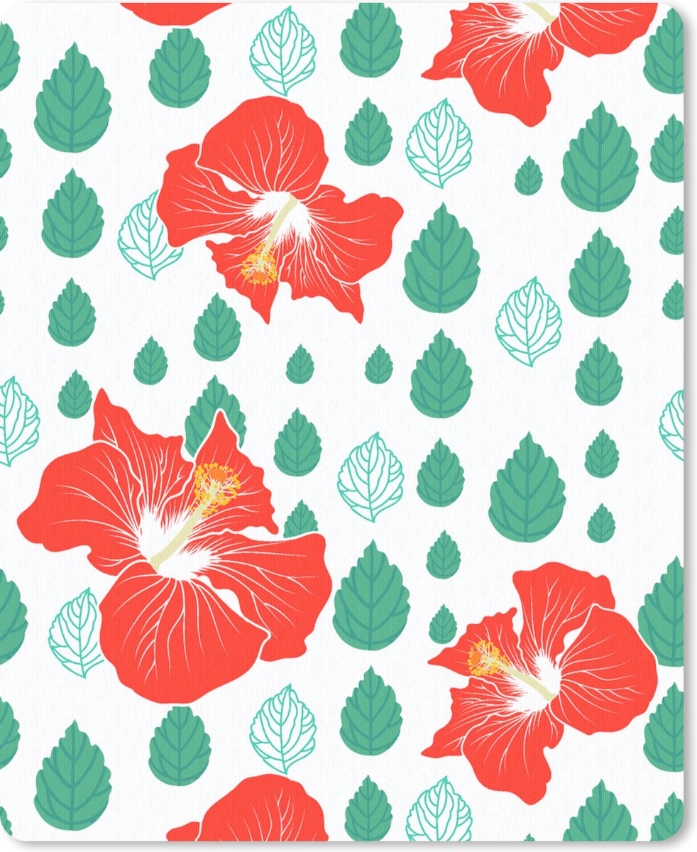 Muismat 19x23 cm - Mousepad Hibiscus - Patronen - Hawaii - Bladeren - Bloem - Muismatten