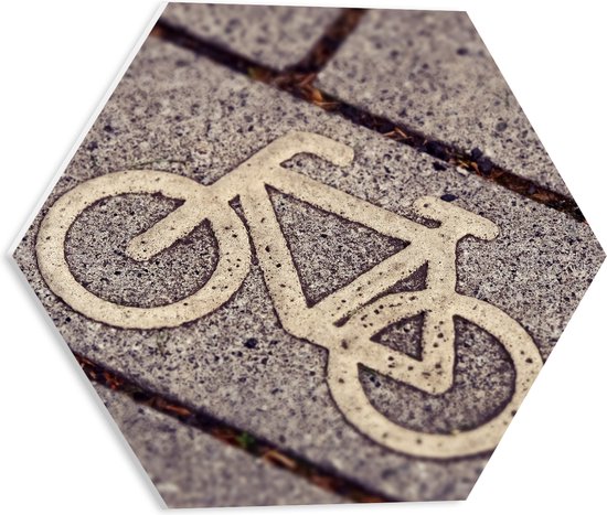 WallClassics - PVC Schuimplaat Hexagon  - Logo van Fiets op Stenen - 40x34.8 cm Foto op Hexagon (Met Ophangsysteem)