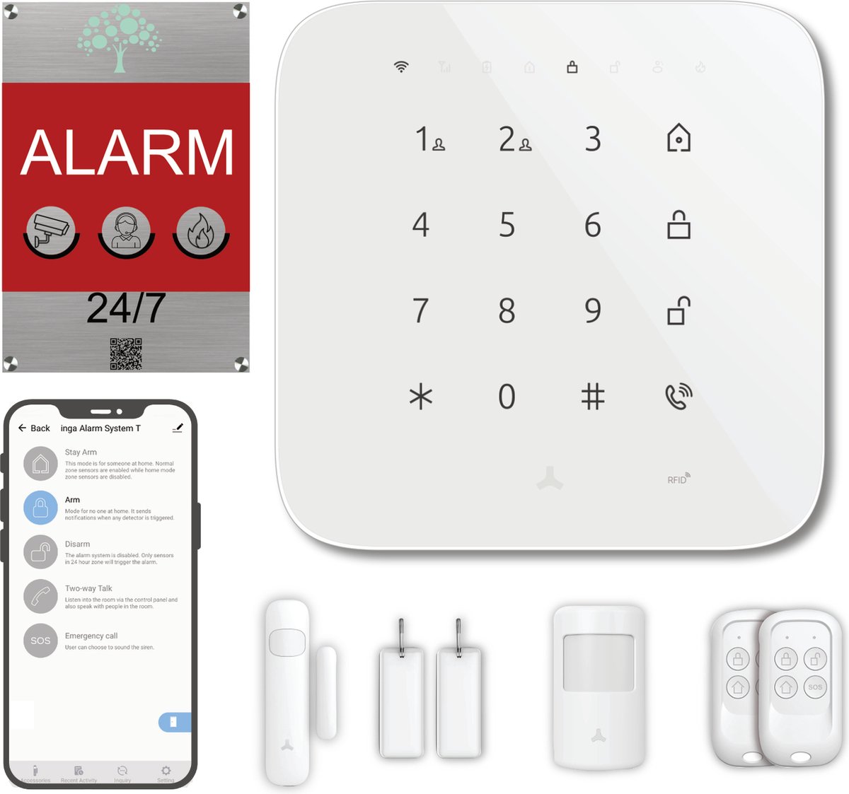Inga® alarmsysteem T | Draadloos Smart Home Beveiligingssysteem | Wifi & GSM | Anti-interferentie netwerk | Sabotagebescherming | Sirene | App-push & sms | Batterij | uitbreidbaar | deur-/raamsensor | bewegingsmelder | afstandsbedieningen |Smart Tags