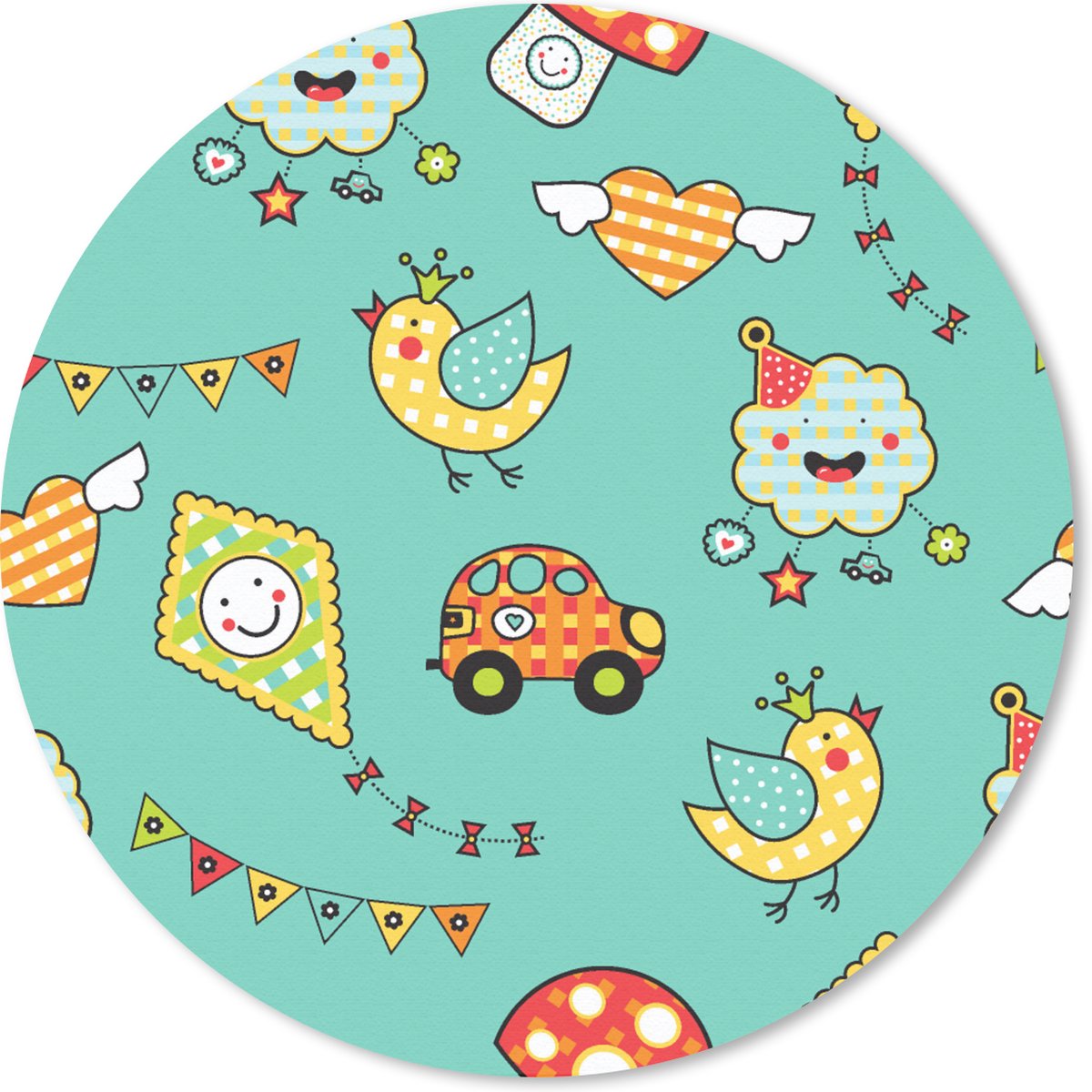 Muismat rond 30x30 cm - Mousepad Patroon - Kinderen - Auto - Vogel - Ronde muismatten