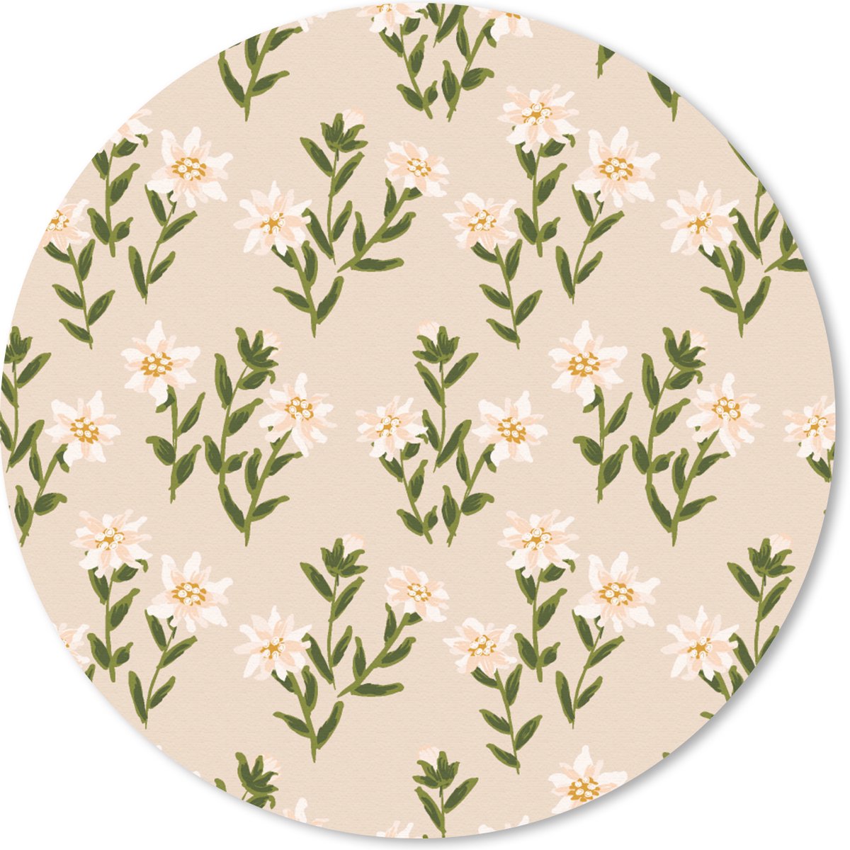Muismat rond 40x40 cm - Mousepad Edelweiss - Bloemen - Patroon - Ronde muismatten