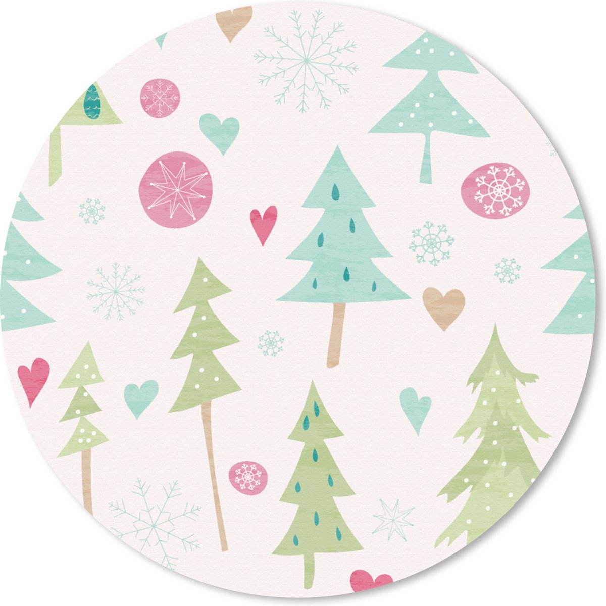 Muismat rond 20x20 cm - Mousepad Winter - Bos - Patroon - Sneeuw - Pastel - Ronde muismatten - Kerst - Cadeau - Kerstcadeau voor mannen en voor vrouwen