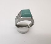 RVS Edelsteen groene Calciet zilverkleurig Griekse design Ring. Maat 22. Vierkant ringen met beschermsteen. geweldige ring zelf te dragen of iemand cadeau te geven.