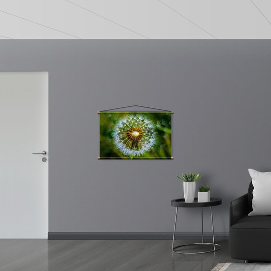 WallClassics - Affiche Textile - Pissenlit avec Fond Vert Flou - 90x60 cm Photo sur Textile