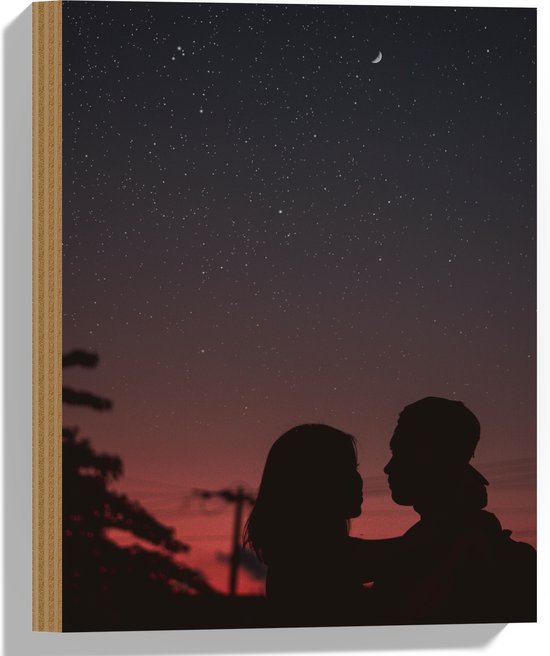 WallClassics - Bois - Silhouette de couple amoureux - 30x40 cm - 12 mm d'épaisseur - Photo sur bois (avec système de suspension)