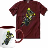 BMX Fiets Freestyle | Mountainbike sport kleding - T-Shirt met mok - Unisex - Burgundy - Maat M