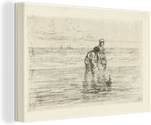 Canvas Schilderij Kinderen spelend met een scheepje aan het strand, Jozef Israëls, 1835 - 1911 - 120x80 cm - Wanddecoratie