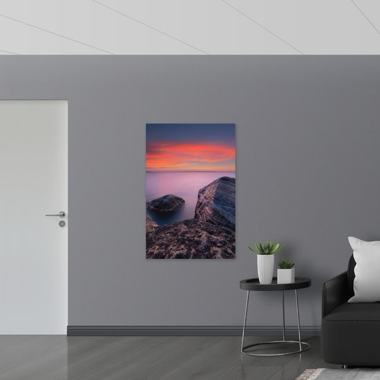 WallClassics - Drapeau - Ciel Oranje/ rose sur lac - Photo 80x120 cm sur drapeau polyester