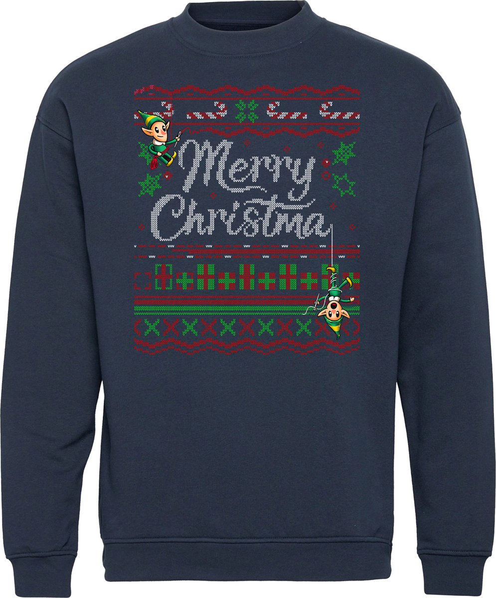 Kersttrui Merry Christmas | Foute Kersttrui Dames Heren | Kerstcadeau volwassenen | Kerst | Navy | maat 3XL