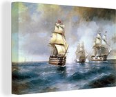 Canvas Schilderij Brig Mercury Attacked by Two Turkish Ships - schilderij van Ivan Aivazovsky - 120x80 cm - Wanddecoratie