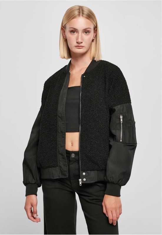Urban Classics oversized sherpa mix bomber jacket in black