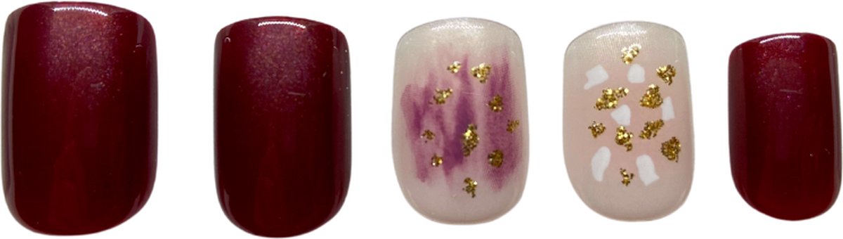 Nailsupplier 'Mushroom' | WINTERCOLLECTIE | Bordeaux rode nepnagels met print | Plaknagels | Kunstnagels met lijm | Press on nails