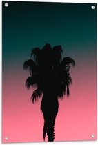 WallClassics - Tuinposter – Silhouet van Palmboom bij Blauw/Roze Lucht - 60x80 cm Foto op Tuinposter  (wanddecoratie voor buiten en binnen)