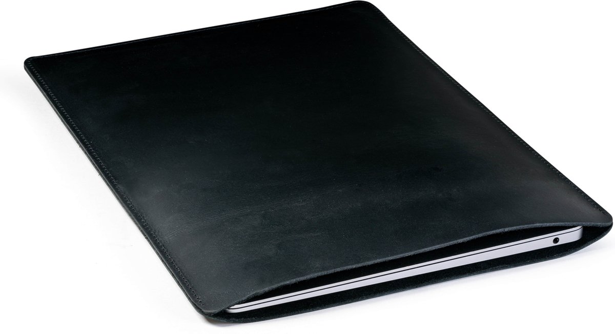 Laptophoes leer Macbook 13 inch zwart - Laptop sleeve - Laptoptas - 100% leder