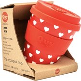 Quy Cup 230ml Ecologische Reis Beker - "Heart" - BPA Vrij - Gemaakt van Gerecyclede Pet Flessen met Rode Siliconen deksel