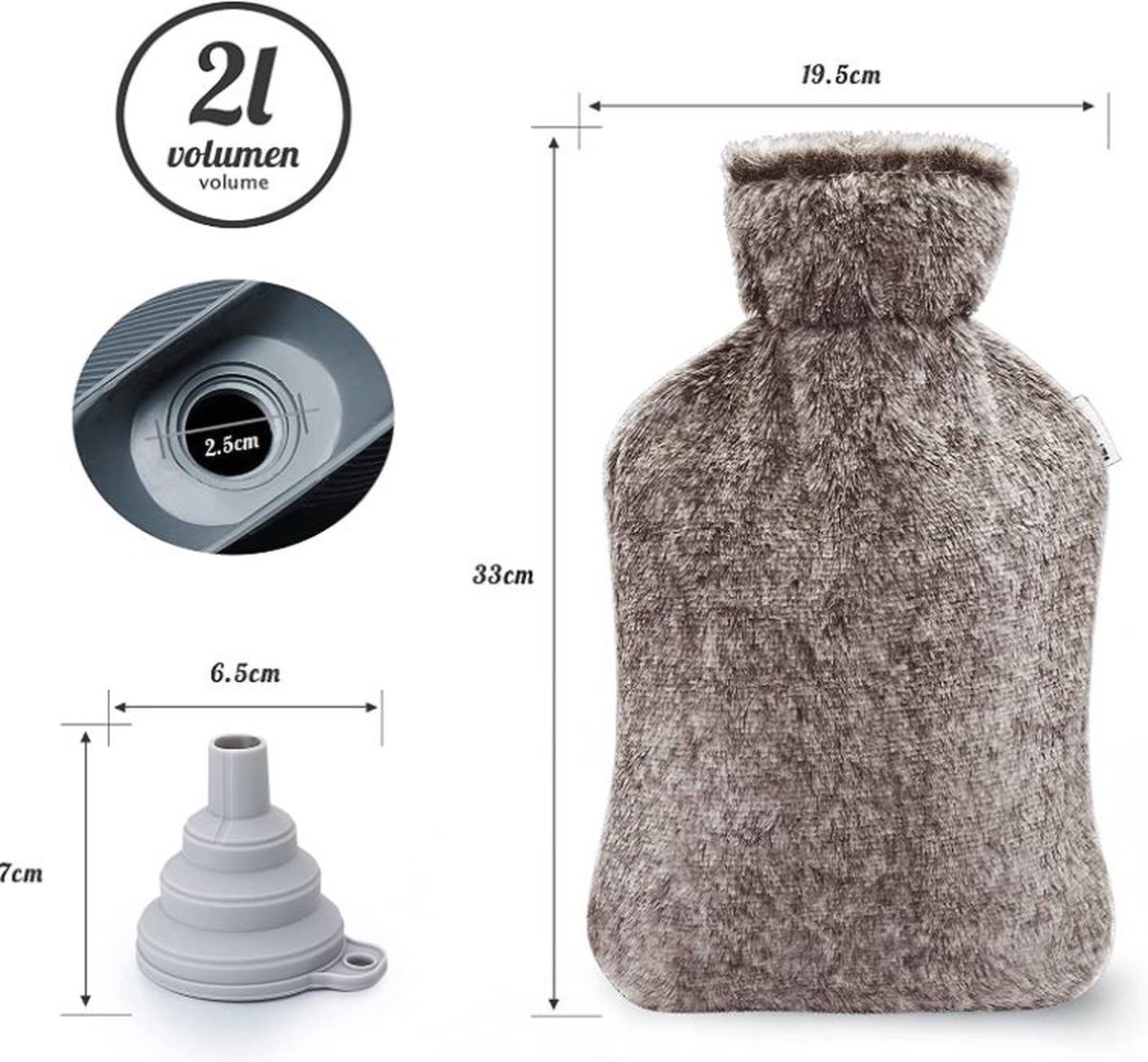 Bouillotte avec housse, 2L Bouillotte Peluche, Amovible Et lavable  Bouillotte Eau Chaude pour Soulager la Douleur de L'arthrite, Maux de Tête,  Douleur