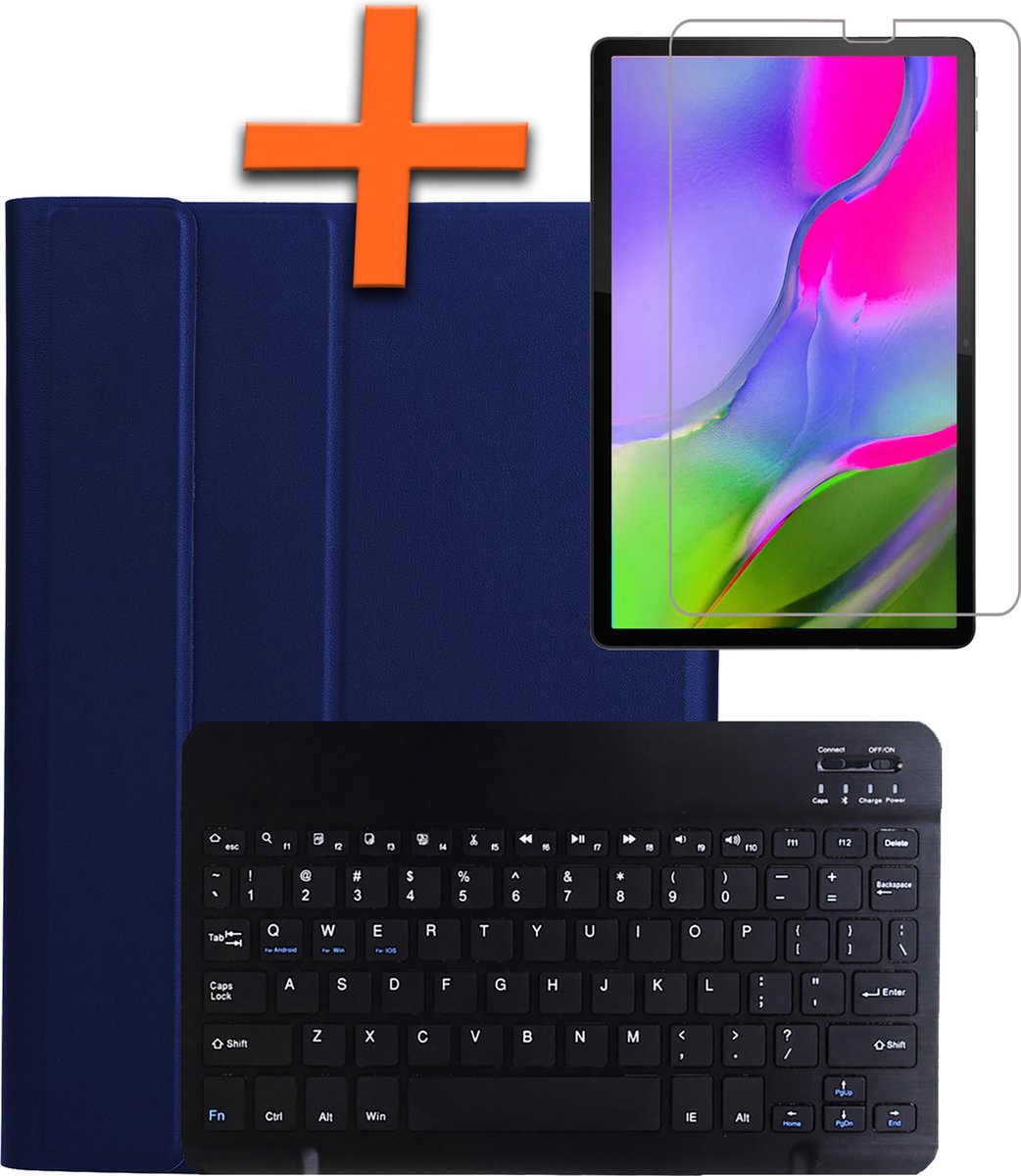 Hoes Geschikt voor Samsung Galaxy Tab A 10.1 2019 Hoes Toetsenbord Hoes Case Book Cover Hoesje Met Screenprotector - Hoesje Geschikt voor Samsung Tab A 10.1 (2019) Keyboard Hoes - Donkerblauw