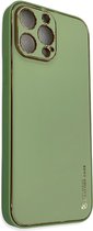 Apple iPhone 14 Licht Groen Back Cover Luxe High Quality Leather Case | Camera beschermend hoesje