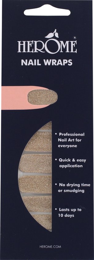 Herome Nail Wraps Golden Glitter - Nagelstickers - Nail Art - Zonder Droogtijd - 2x10 stickers