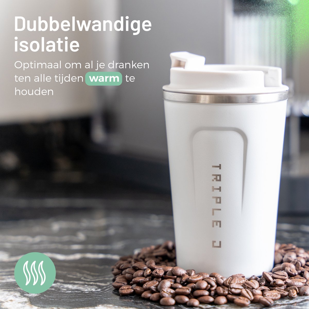 HIQE-FL Reiskoffiebeker, 1200 ml, thermobeker met rietje en