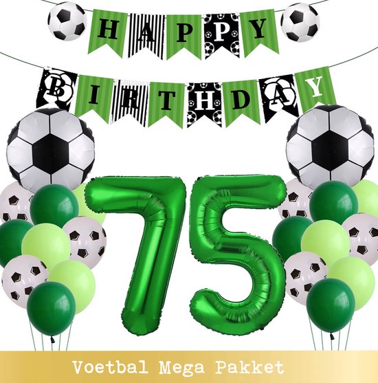 Voetbal Ballonnen - Cijfer Ballon 75 Jaar - Snoes - Megapakket - set van 24 Sport Voetbalfan Voetbal Jongen/Meisje - Sportieve - Voetbal Vrouwen Mannen - Kinderfeestje - Verjaardag - Helium Ballon nummer 75