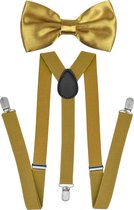 Fako Fashion® - Bretels Met Vlinderstrik - Vlinderdas - Strik - Effen - 100cm - Goud