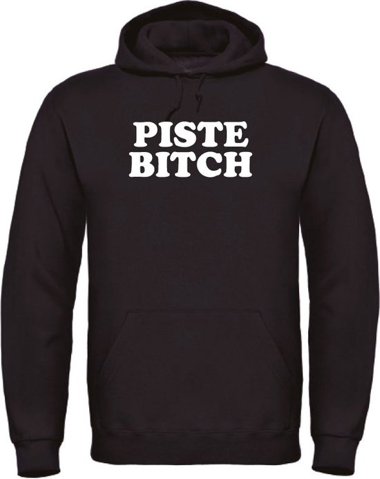 Wintersport hoodie zwart L - Piste Bitch - soBAD. | Foute apres ski outfit | kleding | verkleedkleren | wintersporttruien | wintersport dames en heren