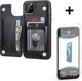 ShieldCase Wallet case geschikt voor Apple iPhone 12 Pro Max 6.7 - inch - zwart + glazen Screen Protector