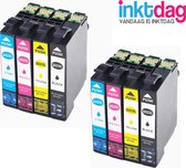 Inktdag inktcartridges voor Epson 502XL multipack, Epson 502 inkt van 8 kleuren (2*zwart, 2*C/M/Y) geschikt voor printers Epson Expression Home XP-5100 , XP-5105, Epson WorkForce WF-2860 DWF , WF-2865 DWF