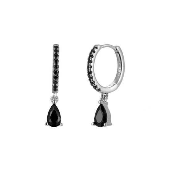 LELA Drop Oorringen / Oorbellen | Black/Silver | 12 mm | 22 x 5 mm | 925 Silver