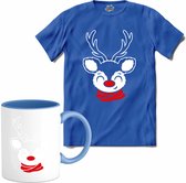 Rendier buddy - T-Shirt met mok - Meisjes - Royal Blue - Maat 12 jaar