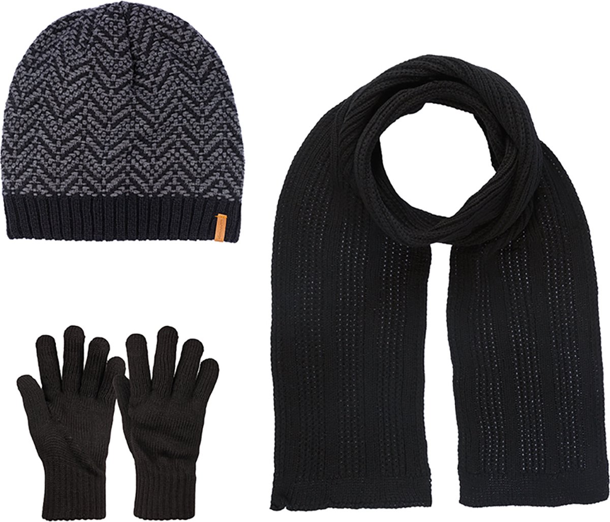 SUYUTTI Heren 3-Delig Winter Set | Muts met Fleecevoering - Sjaal - Handschoenen | 22002-04-01 | Black