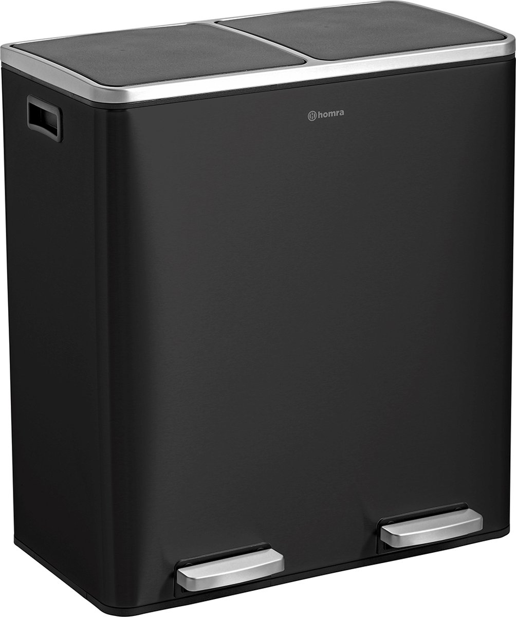 Bol.com Homra Quickx Prullenbak Afvalscheiding 60 liter - Pedaalemmer Zwart - Duo prullenbak 2 x 30 liter - Vuilnisbak voor huis... aanbieding