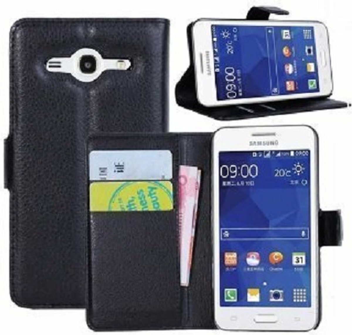 Samsung Core 2 Hoesje Met Pasjeshouder Bookcase Zwart