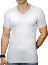 2 Pack Top kwaliteit  T-Shirt - V hals - 100% Katoen - Wit - Maat M