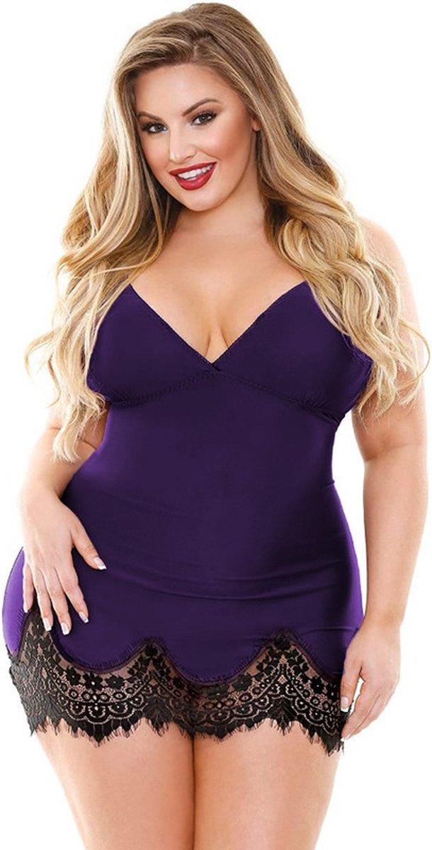 Goedkoopste Babydoll Lingerie Dames gehaakt - Paars - Beyhan - Maat XXXXXL/5XL