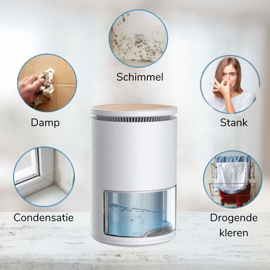 Modito Luchtontvochtiger - 450ml/dag - Dehumidifier - 2-in-1 Luchtreiniger - Muisstil - Voor Slaapkamer / Badkamer / Kelder - Wit