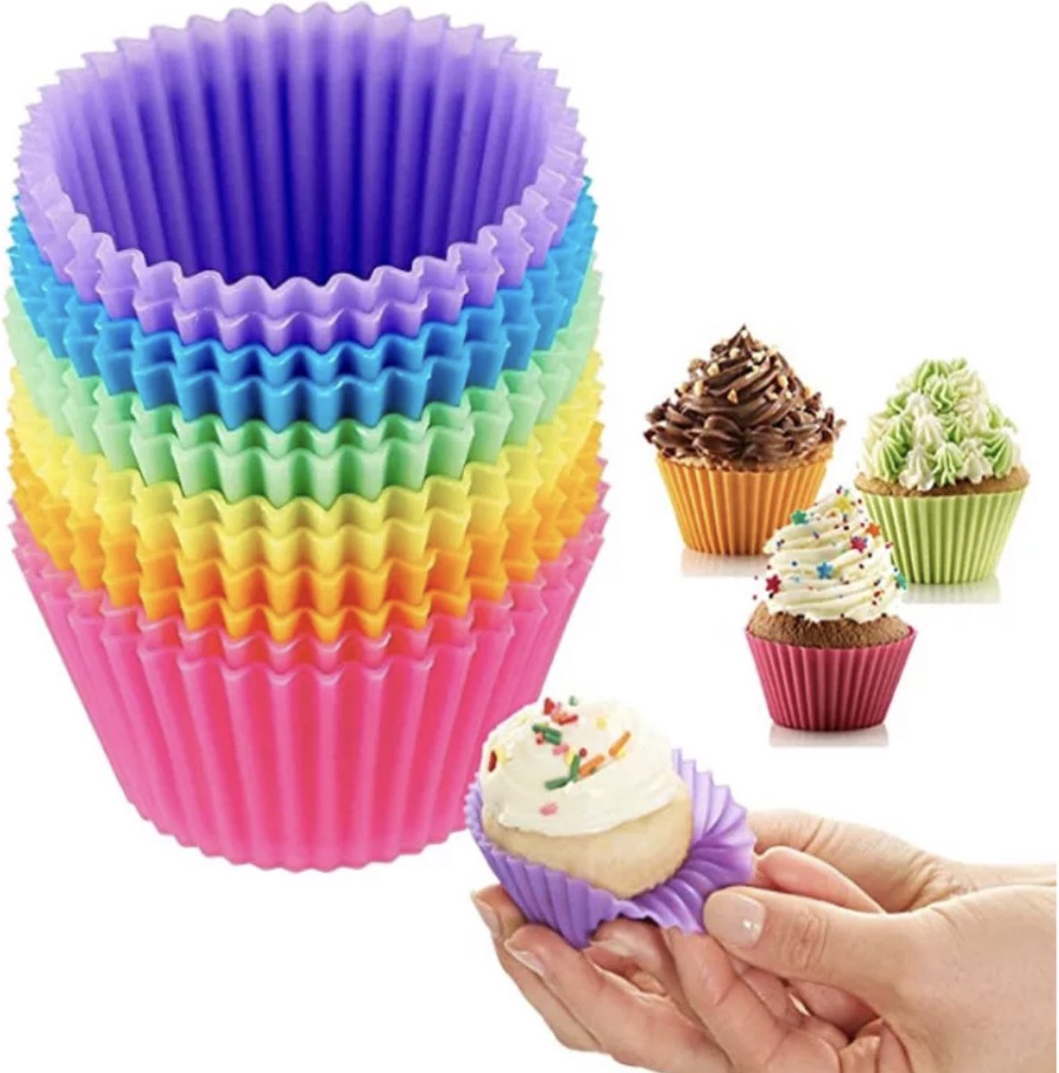 Siliconen Cupcake Vormpjes - 12 stuks - Muffin Vormpjes - Random Kleur - IXEN