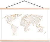 Wereldkaart goud lijnen lichtgrijs schoolplaat platte latten blank 150x100 cm - Foto print op textielposter (wanddecoratie woonkamer/slaapkamer)