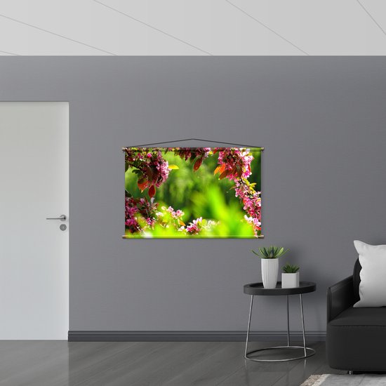 WallClassics - Affiche Textile - Feuilles Roses sur Branche - 120x80 cm Photo sur Textile