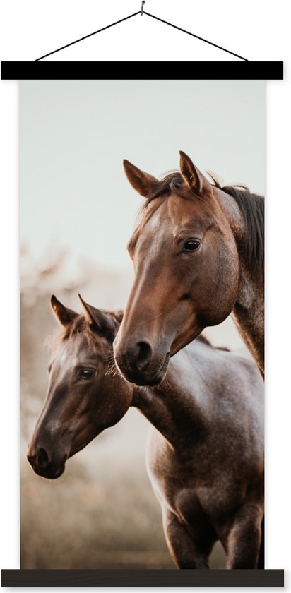 Porte-affiche avec affiche - Affiche scolaire - Paarden - Nature - Marron - 90x180 cm - Lattes noires