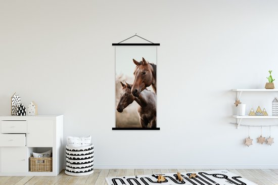 Porte-affiche avec affiche - Affiche scolaire - Paarden - Nature - Marron - 90x180 cm - Lattes noires